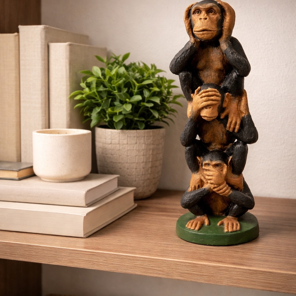 Wise Monkeys Chimps of the Jungle Stacked No Speak See Hear No Evil Statue 9.75"